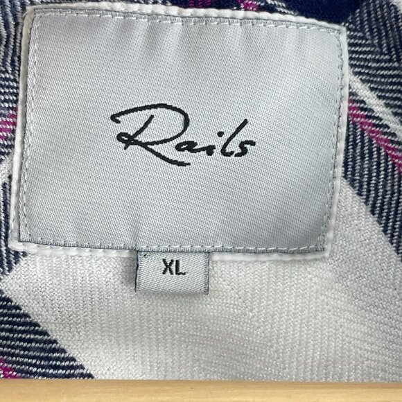 Rails Womens XL Plaid Long Sleeve Button Up Flannel Shirt Navy White Orchid Top - Picture 4 of 10